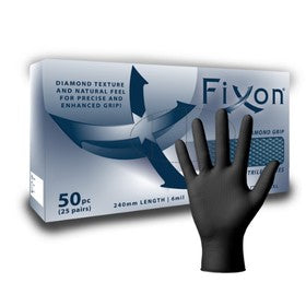 Fixon Diamond Grip Gloves Black - 25 Pairs Per Box